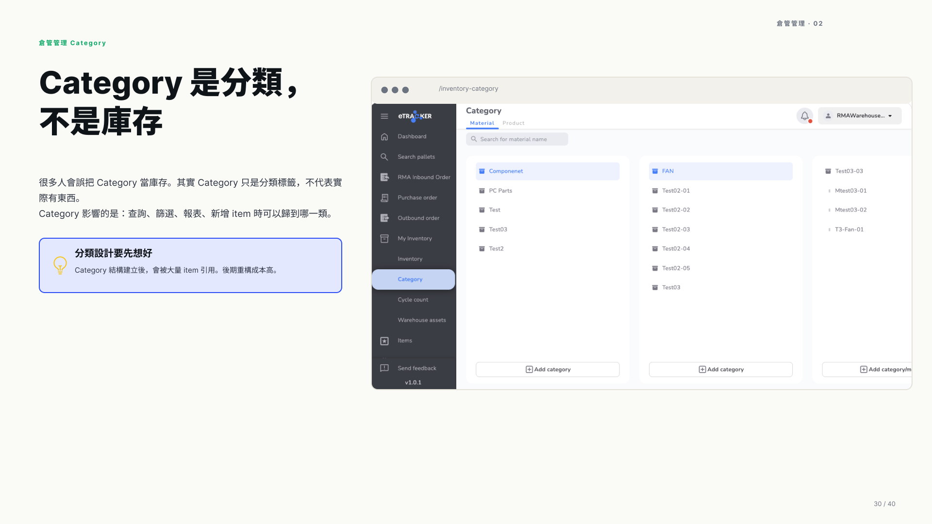 Category 是分類不是庫存